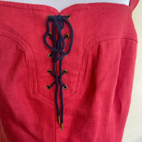 RALPH LAUREN Dress Cranberry Red 100% Linen Pockets Navy Lace-Up Zipper Sz 8 NEW - Picture 6 of 15